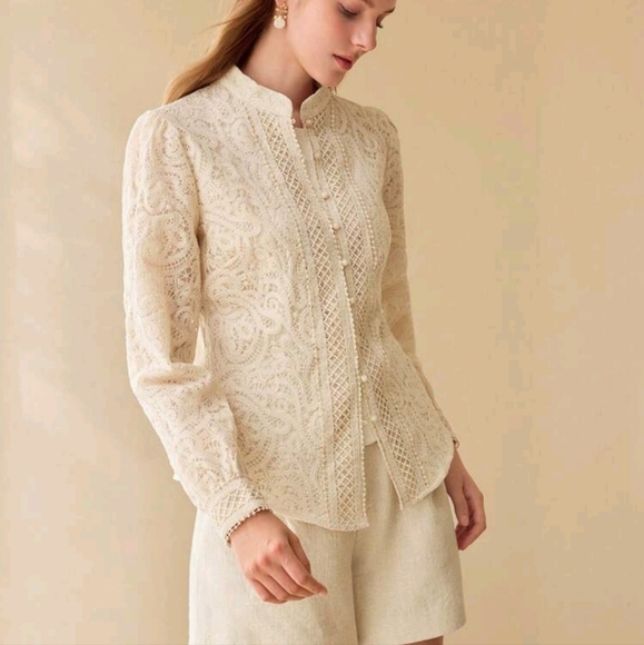 GUIPURE LACE BUTTON UP BLOUSE,SPRING/SUMMER - Picture 3 of 4